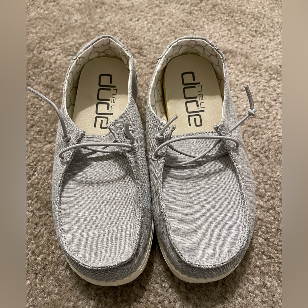 Youth Kids Hey Dude Shoes Wendy Linen Grey Size 1